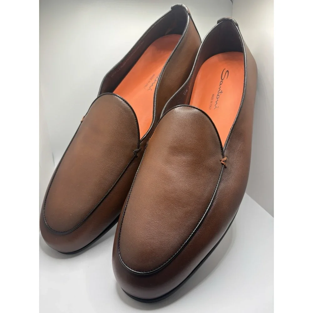 Santoni Men's Dark Brown Leather Vibe Slip On Loafers Shoes Size 13 US NEW $850